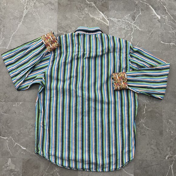 Robert Graham Shirt Mens Large Tall Stripe Paisley Trim Flip Cuff Striped Casual - Picture 2 of 10